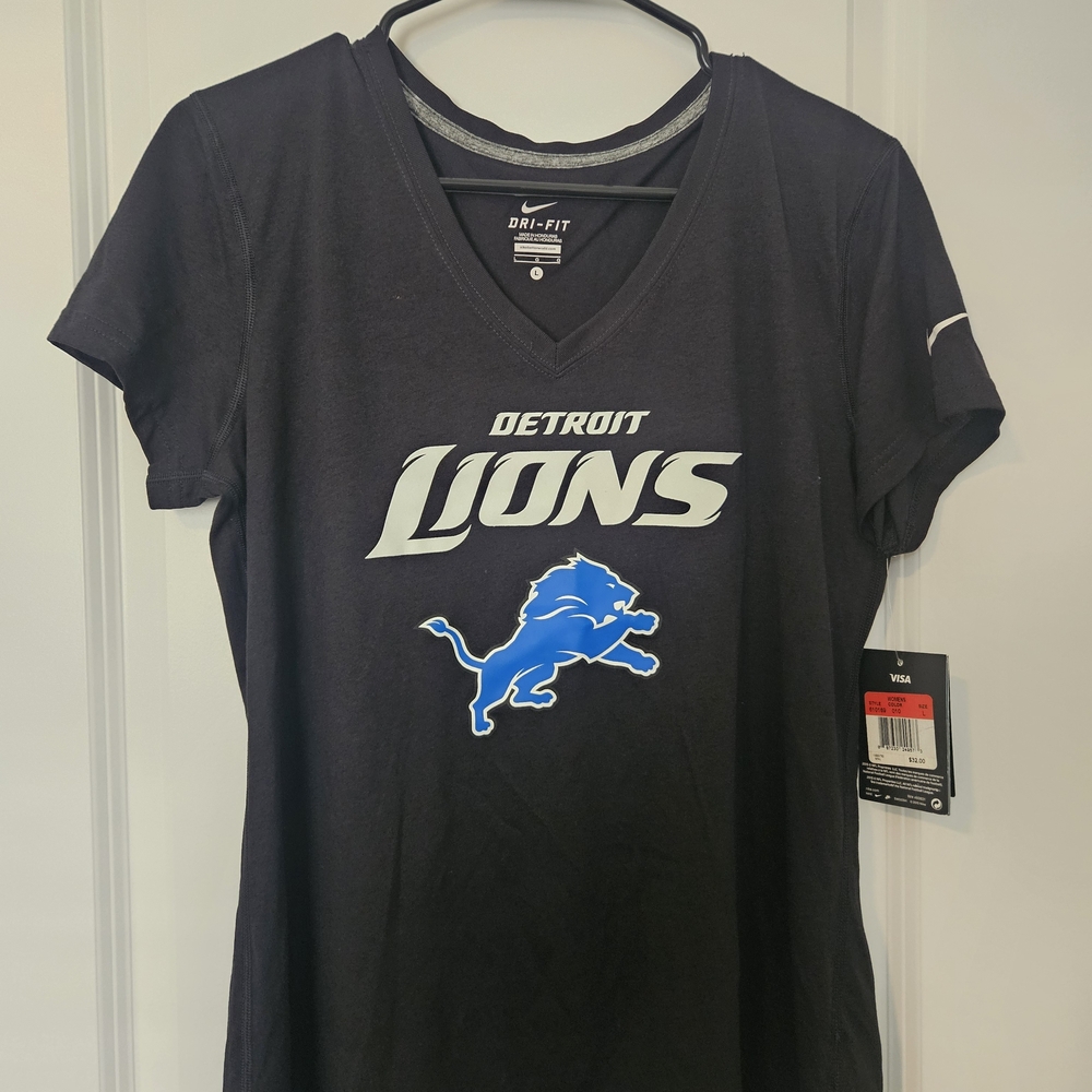 Nike Black Detroit Lions V-Neck Tee with Blue Logo